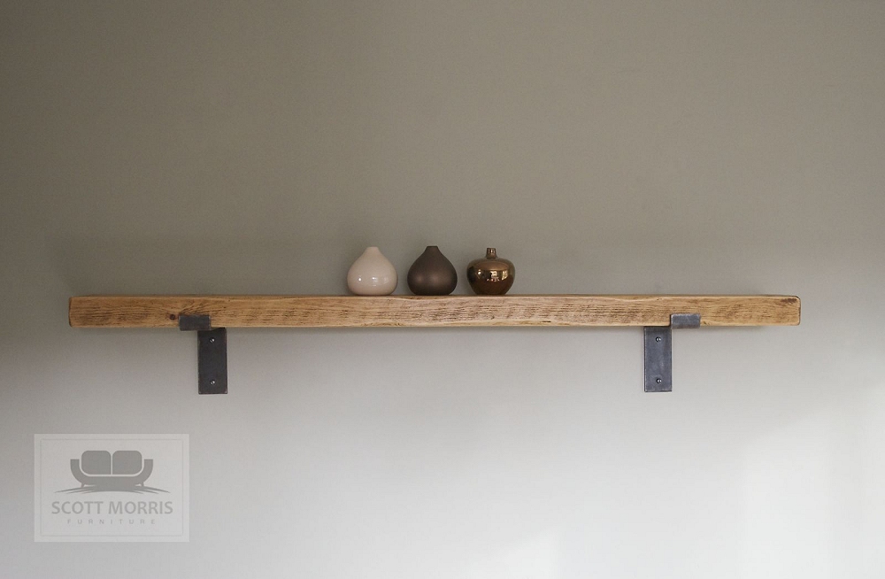 Scott Morris Furniture Chunky Solid Wood Industrial Steel Bracket Shelves