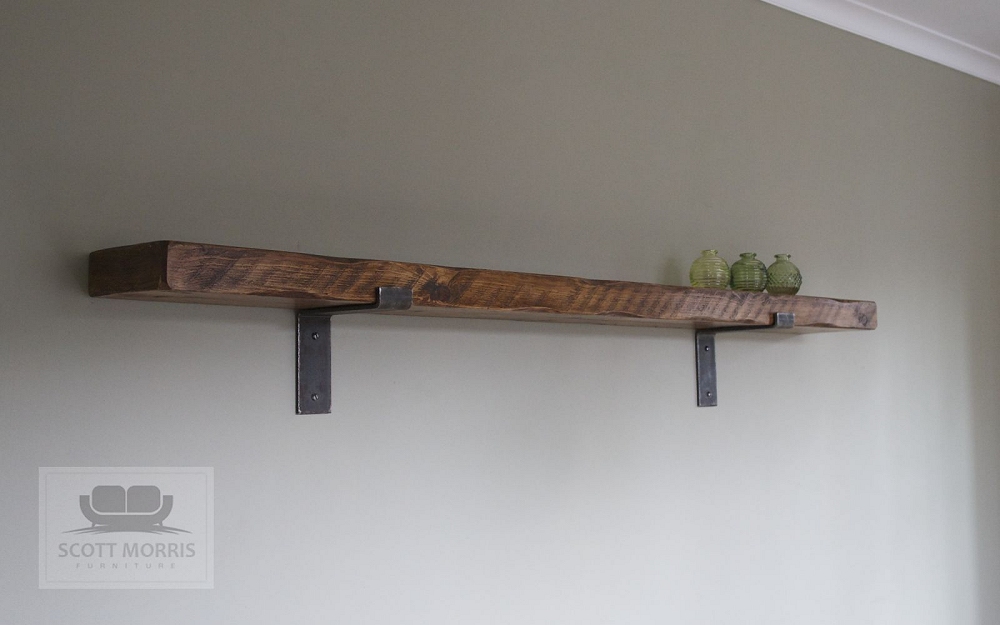 Scott Morris Furniture Chunky Solid Wood Industrial Steel Bracket Shelves