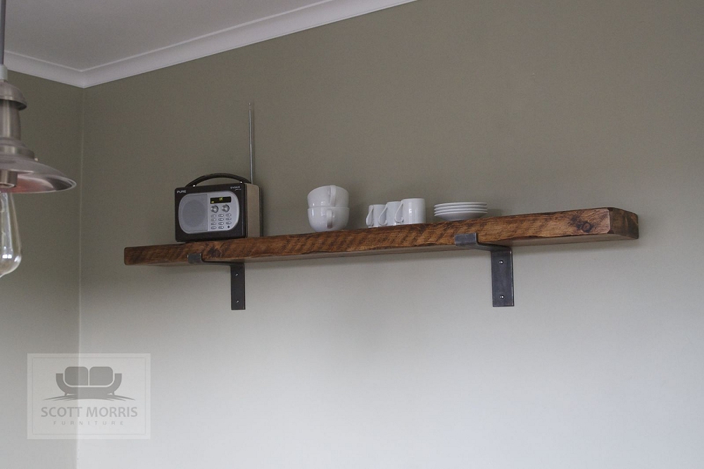 Scott Morris Furniture Chunky Solid Wood Industrial Steel Bracket Shelves