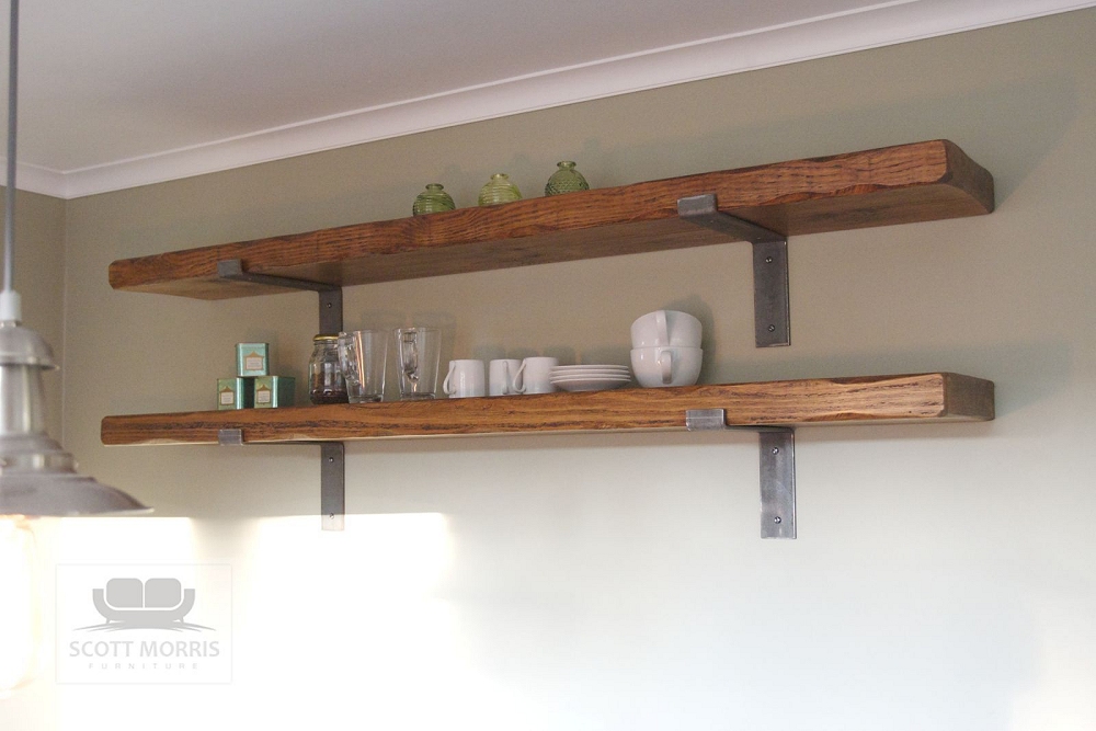 Scott Morris Furniture Chunky Solid Wood Industrial Steel Bracket Shelves