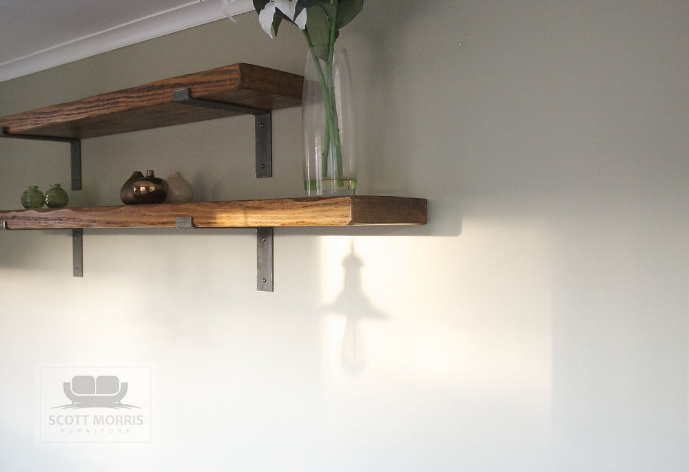 Scott Morris Furniture Chunky Solid Wood Industrial Steel Bracket Shelves