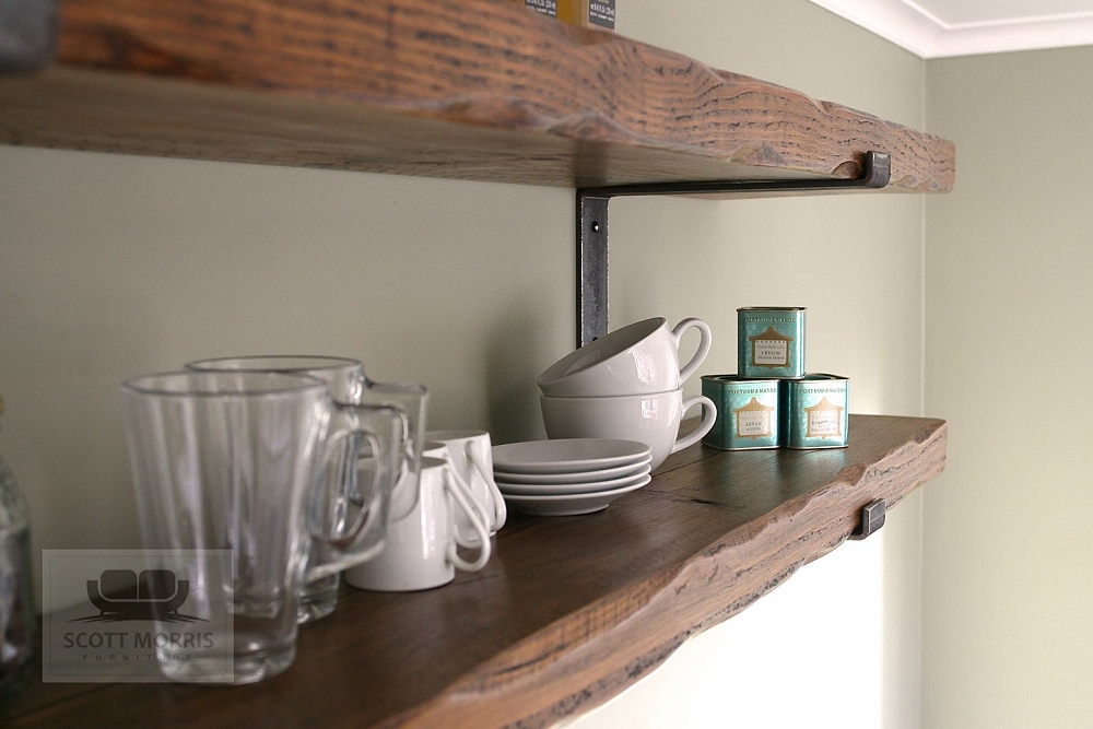 Scott Morris Furniture Chunky Solid Wood Industrial Steel Bracket Shelves
